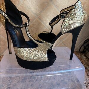 Gold and Black Glitter Aldo High Heels